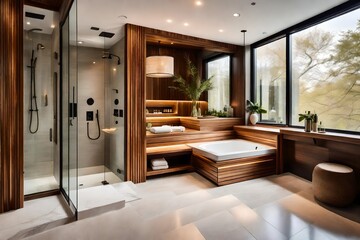 Sleek Bath Oasis: Modern Bathroom Interior with Invigorating Shower - Contemporary Design, Chic Fixtures, and Functional Elegance | Aesthetic and Relaxing Space for Everyday Luxury.