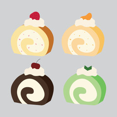 set of roll cakes and sweets