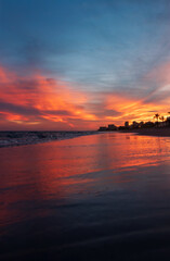 Sunset at the costa del Sol Beach, in Malaga.