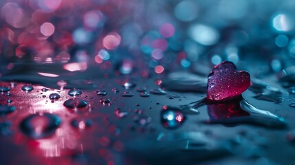 Craft a mesmerizing continuous one-line drawing of a heart, adorned with luminescent water droplets, as if suspended in a magical dew-kissed realm