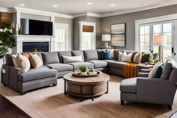 Cozy Gathering Space: Living Room with Comfortable Sofas - Stylish Design, Relaxing Ambiance, and Aesthetic Comfort | Inviting Setting for Socializing and Relaxation.