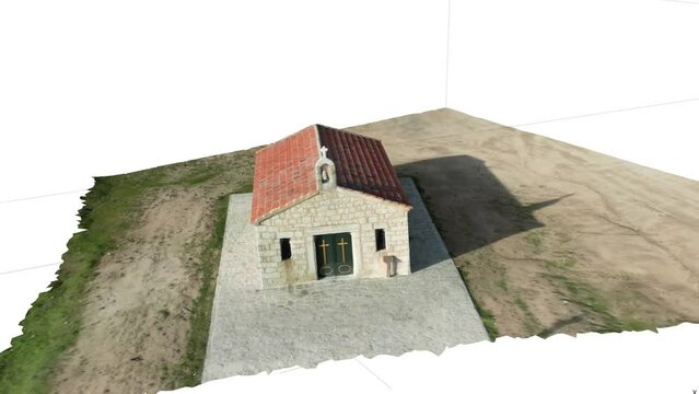 infographic of a hermitage in the middle of the countryside taken with a drone