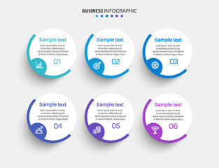 Business infographic vector design template with 6 options, steps or processes. Can be used for workflow layout, diagram, annual report, web design	