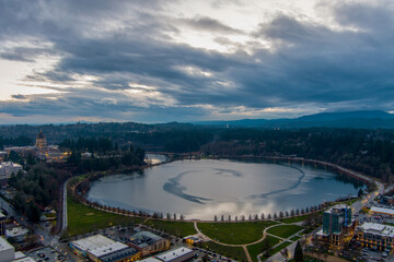 Olympia, Washington at sunset in December