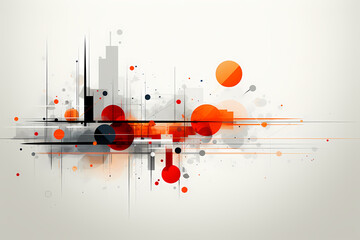 Modern abstract design with orange circles and grey lines on white - obrazy, fototapety, plakaty