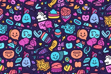 Create a dynamic and visually engaging atmosphere with a colorful line doodle seamless pattern background, Generative AI 