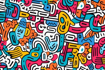  Dive into a world of vibrant creativity with a colorful line doodle seamless pattern background, perfect for adding dynamic, Generative AI