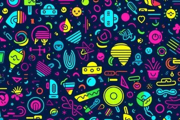 Fototapeta premium Dive into a world of vibrant creativity with a colorful line doodle seamless pattern background, perfect for adding dynamic, Generative AI
