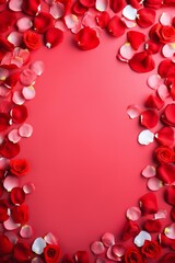 Pop, vibrant, Valentine's day background, love, with hearts and rose petals, empty copy space Generative AI