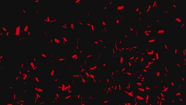 Red Confetti falling on a black screen, chroma key for video editing.