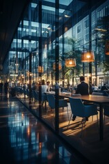 Corporate office floor with glass walls, offering a beautiful blur of professionals at work, Generative AI