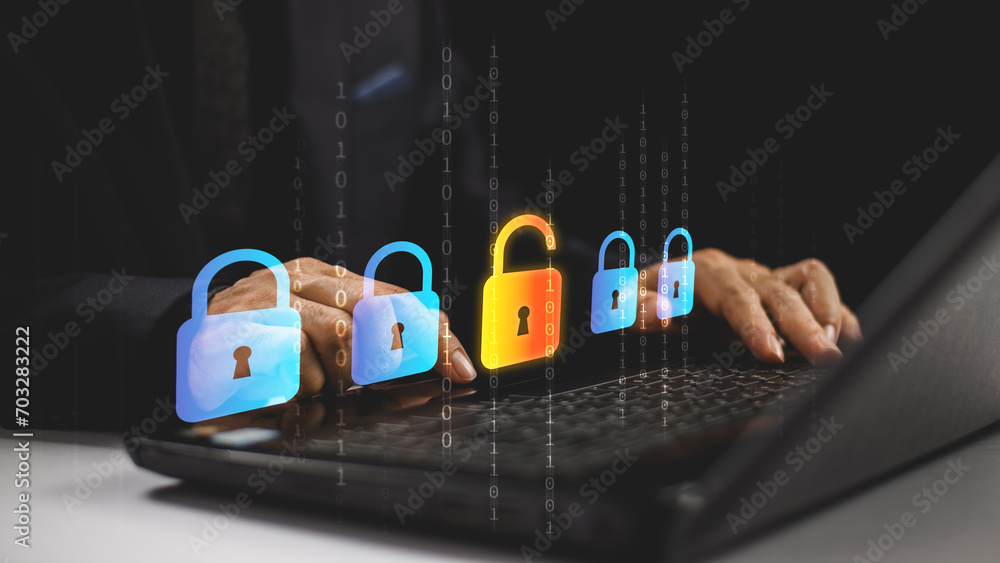 Poster global network cybersecurity technology concept. business protect personal information. identity the
