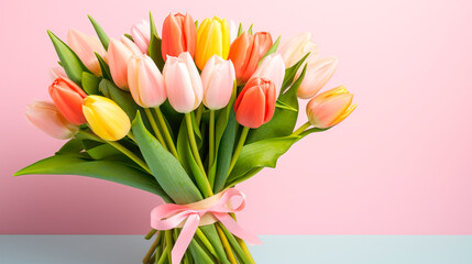 Beautiful tulips for Mother Day on a light background.