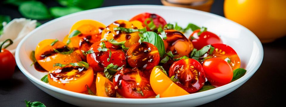 salad with tomato and herbs. Selective focus.