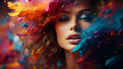 Obraz na płótnie Canvas Model with a creative pop art make-up on her face