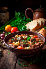 stewed beef with vegetables. Selective focus.