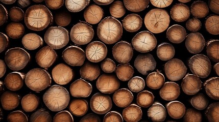 Wooden natural cut logs textured background, top view, flat lay