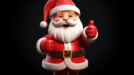 Santa Claus Christmas cartoon character standing give thumb up on black background