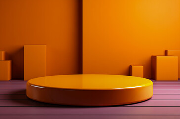 Orange podium and minimal abstract background, ai technology
