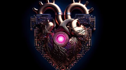 Heart-Shaped AI Microchip: AI-Generated Technological Love.