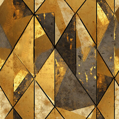 Abstract Geometric Pattern Artwork. Golden abstract rhombus shape seamless pattern