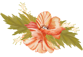 Set of luxury Poppy flowers and logo. Trendy botanical elements. Hand drawn line leaves branches and blooming. Wedding elegant wildflowers for invitation save the date card	