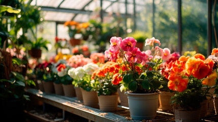 Fototapeta na wymiar Growing flowers in greenhouses. Ecological way of growing.