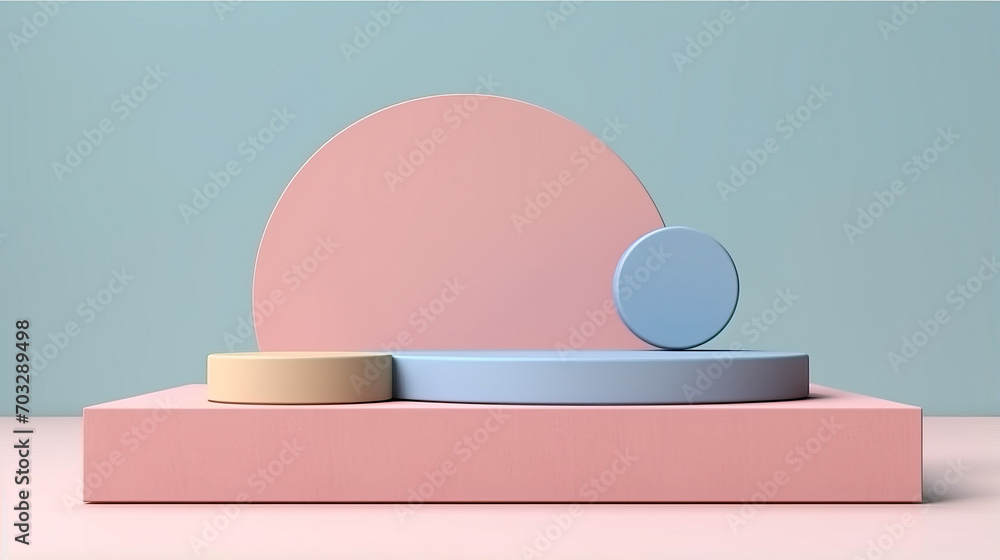 Poster abstract pastel color geometric shape 3d rendering background, modern minimalist mockup for podium d