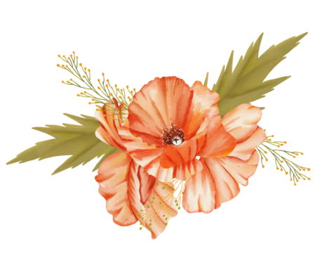 Set of luxury Poppy flowers and logo. Trendy botanical elements. Hand drawn line leaves branches and blooming. Wedding elegant wildflowers for invitation save the date card	