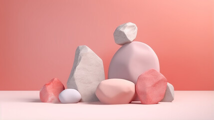 abstract pastel color geometric Stone and Rock shape background, minimalist mockup for podium display or showcase, 3d rendering