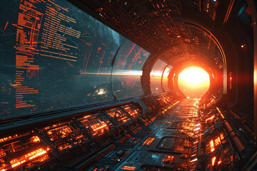 a dynamic scene where advanced weaponry and futuristic projectiles engage in a high-tech battle