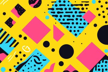  Capture the essence of the 80s in your design with a background adorned with classic Memphis design-inspired patterns and vibrant colors, Generative AI