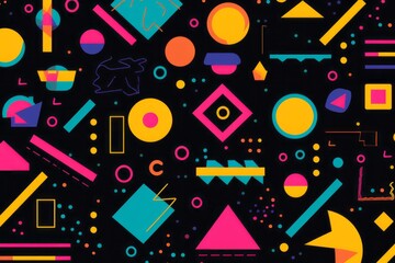  Celebrate the bold aesthetics of the 80s in your design with a background filled with patterns inspired by retro arcade games and geometric motifs, Generative AI