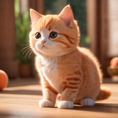A adorable fat peach kitten, 3d rendering