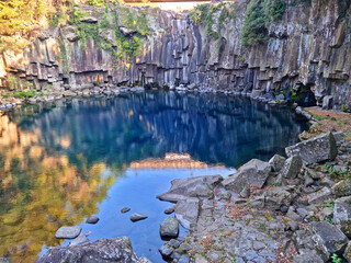 This is the first Cheonjeyeon waterfall in Jeju Island.