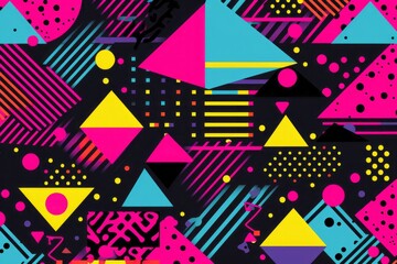 Celebrate the rad style of the 80s in your design with a patterned background, showcasing bold geometric patterns, vibrant colors, Generative AI  - obrazy, fototapety, plakaty
