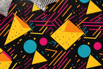  Elevate your design with the eclectic patterns of the 80s, featuring a mix of geometric shapes, squiggles, and a bold color palette, Generative AI