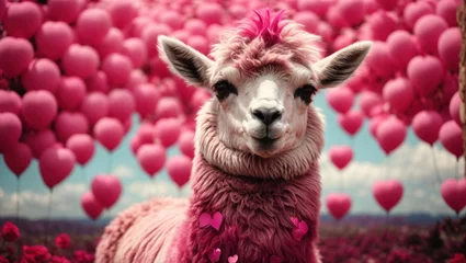 Gordijnen Pink lama, Valentine's day concept © Анастасия Макевич
