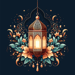 Arabic lantern of Ramadan celebration background illustration. - obrazy, fototapety, plakaty
