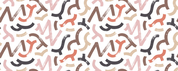 Aesthetic geometric seamless banner design with curved wavy lines. Neutral colored abstract brush strokes.