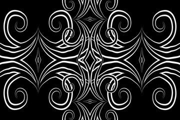 Beautiful black and white gradient flowers line art pattern of indonesian culture traditional tenun batik ethnic dayak ornament 