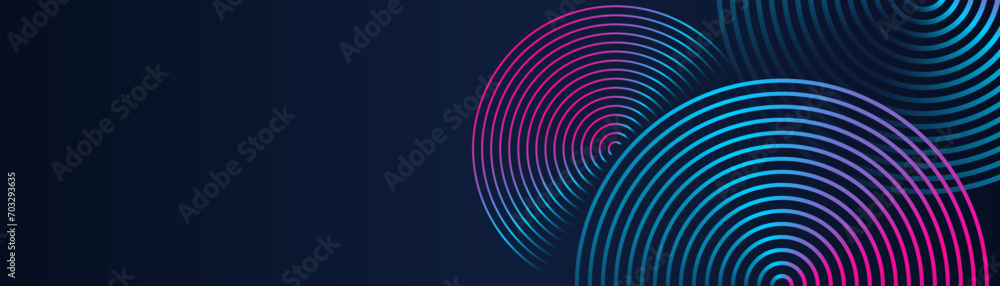 Poster abstract circle line pattern spin blue pink light isolated on black background in the concept of mus