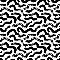Wavy bold brush strokes seamless pattern. Hand drawn abstract geometric pattern, grunge doodle texture.