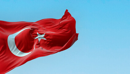 Turkey national flag waving in the wind on a clear day