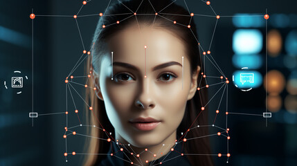 Authentication by facial recognition concept. Biometric. Security system. - obrazy, fototapety, plakaty