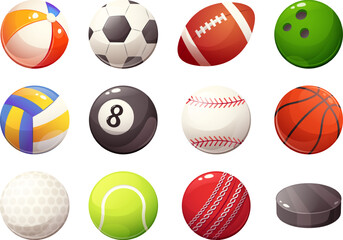 Set, collection of balls for sports games. Vector illustration in cartoon style. Elements on transparent background