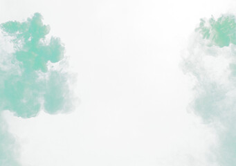 Green Dense Fluffy Puffs of White Smoke and Fog on black Background, Abstract Smoke Clouds, Movement Blurred out of focus. Smoking blows from machine dry ice fly fluttering in Air, effect texture