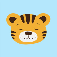 vector flat cute tiger illustration with pastel background

