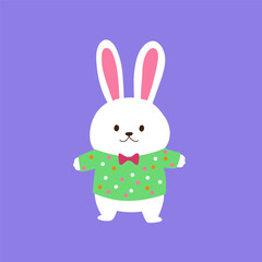 Obraz premium vector flat cute rabbit illustration with pastel background 