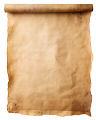 An aged, tattered parchment with rolled edges on both sides with transparent backgkround - obrazy, fototapety, plakaty